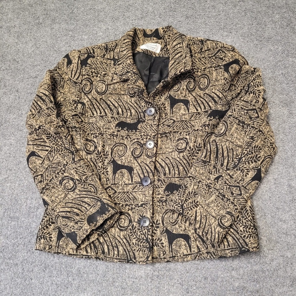 Giancarlo Ferrari Jacket Womens Size PS Tan Black Tapestry Animal Print Blazer